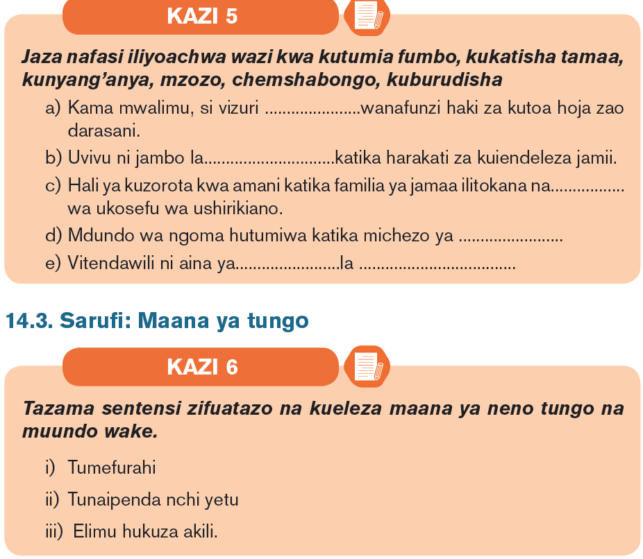 Course Kiswahili LE, Topic MADA YA 7 TANZU ZA FASIHI ANDISHI
